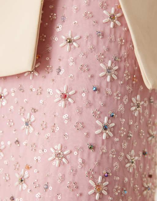 Dream Sister Jane Pink Parade embellished midi skirt in light pink