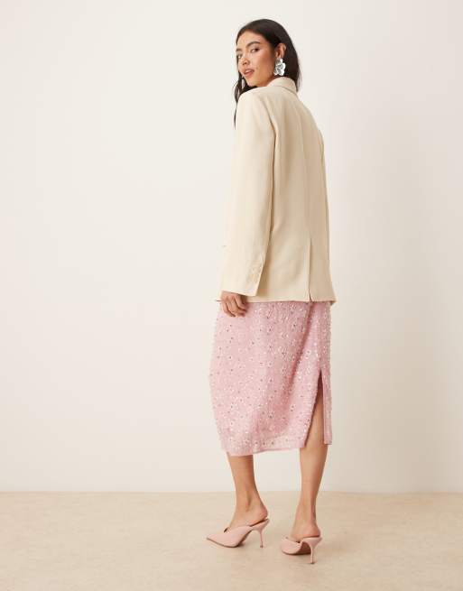 Dream Sister Jane Pink Parade embellished midi skirt in light pink