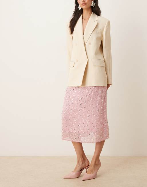 Dream Sister Jane Pink Parade embellished midi skirt in light pink, 4 of 5
