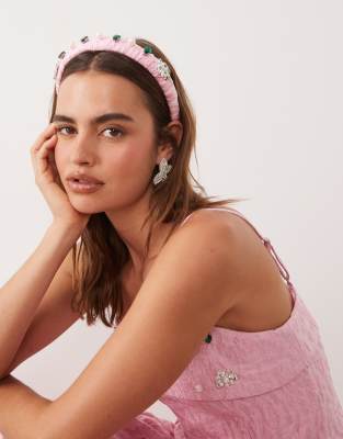 Dream Sister Jane Posy embellished jacquard headband co-ord in pink