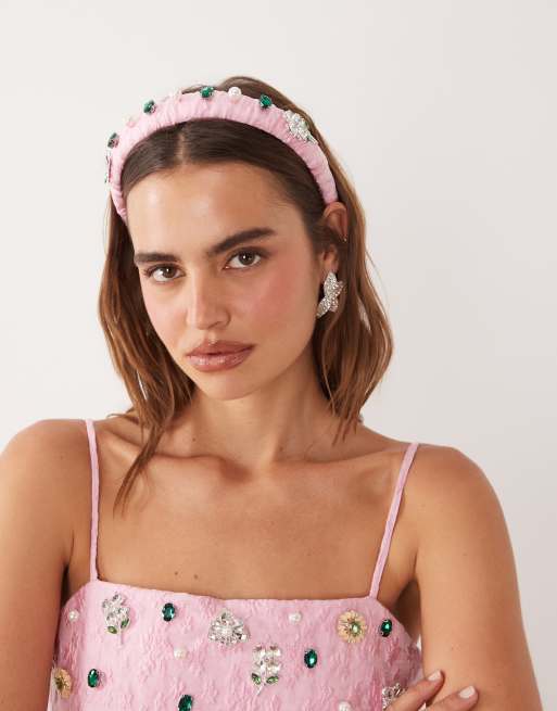 Dream Sister Jane Posy embellished jacquard headband co-ord in pink, 2 of 3