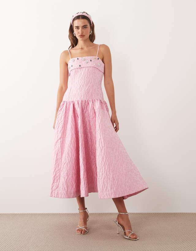 pink v bar jacquard bodycon dress Sister Jane - Posy Midi - Women - Polyester/Nylon - S Adult dress:8 US these styles are dry White House Black Market What the girlies wore