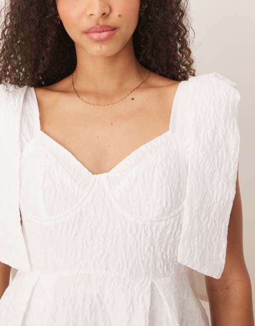 Dream Sister Jane Prairie bow jacquard midi dress in white