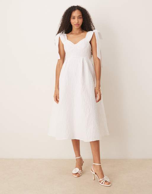 Dream Sister Jane - Prairie - Midi-jurk van jacquard met strikken in wit, 2 van 4