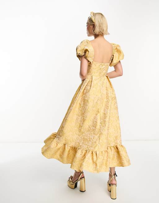 Dream Sister Jane puff sleeve jacquard midaxi dress co-ord in