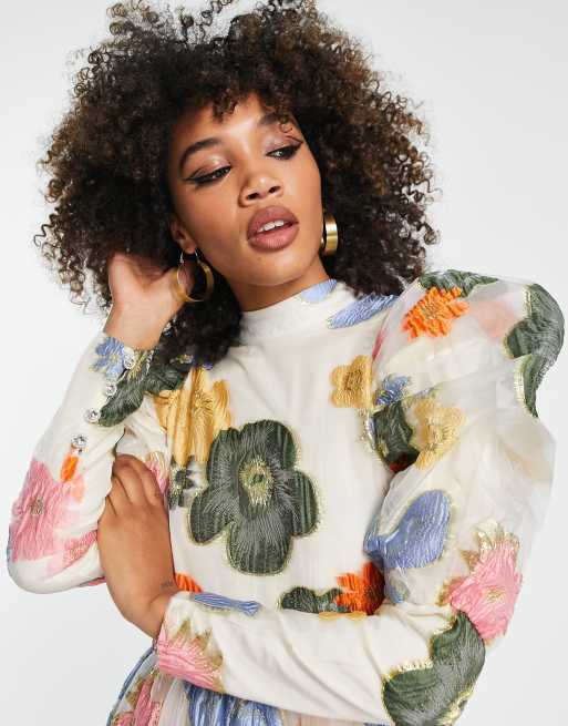 Dream Sister Jane puff sleeve maxi dress in rainbow floral