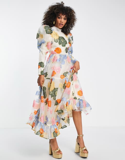 Dream Sister Jane puff sleeve maxi dress in rainbow floral