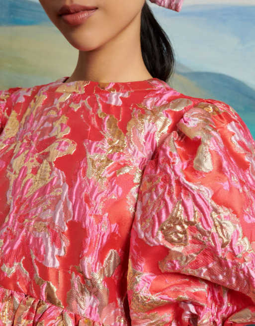 Dream Sister Jane puff sleeve mini dress in red and pink, 4 of 4