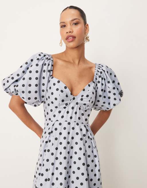 blue polka dot puff sleeve dress Blue Polka Dot Ava Maxi Dress