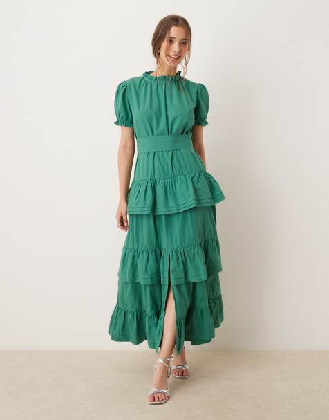 Dream Sister Jane puff sleeve tiered maxi dress in green - view 1
