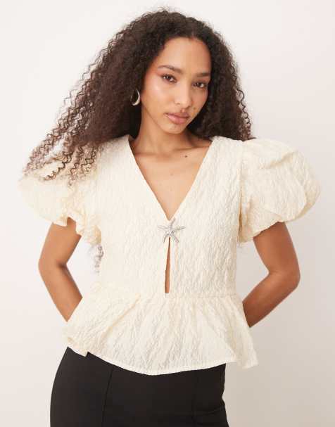 Dream Sister Jane puff sleeve top in pearl ivory