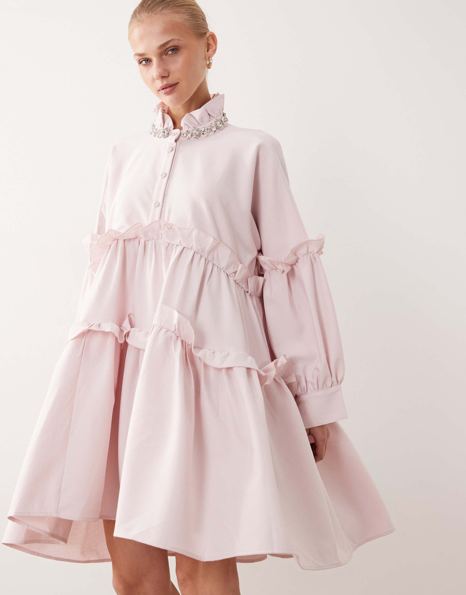 dream sister jane rising sun cotton smock embellished collar mini dress in pink