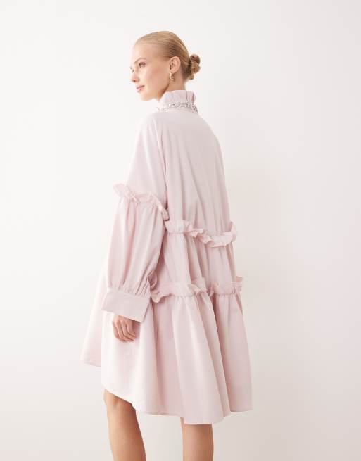 Dream Sister Jane Rising Sun cotton smock embellished collar mini