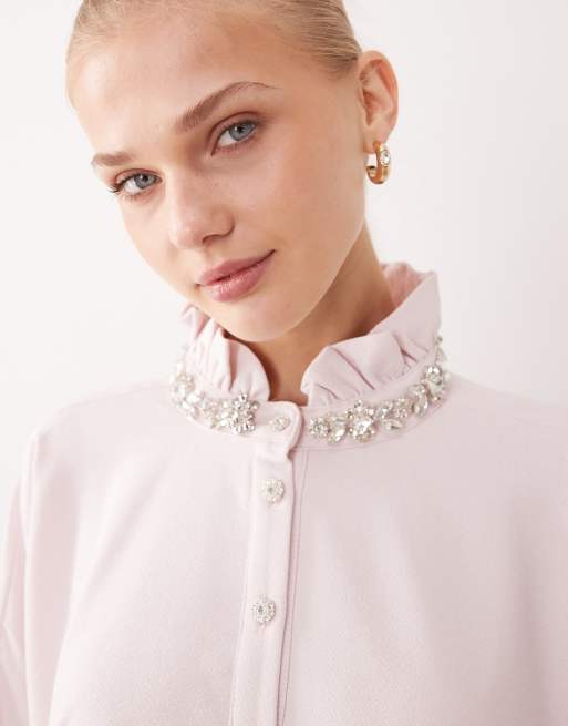 Dream Sister Jane Rising Sun cotton smock embellished collar mini