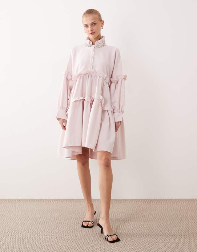 Dream Sister Jane Rising Sun cotton smock embellished collar mini