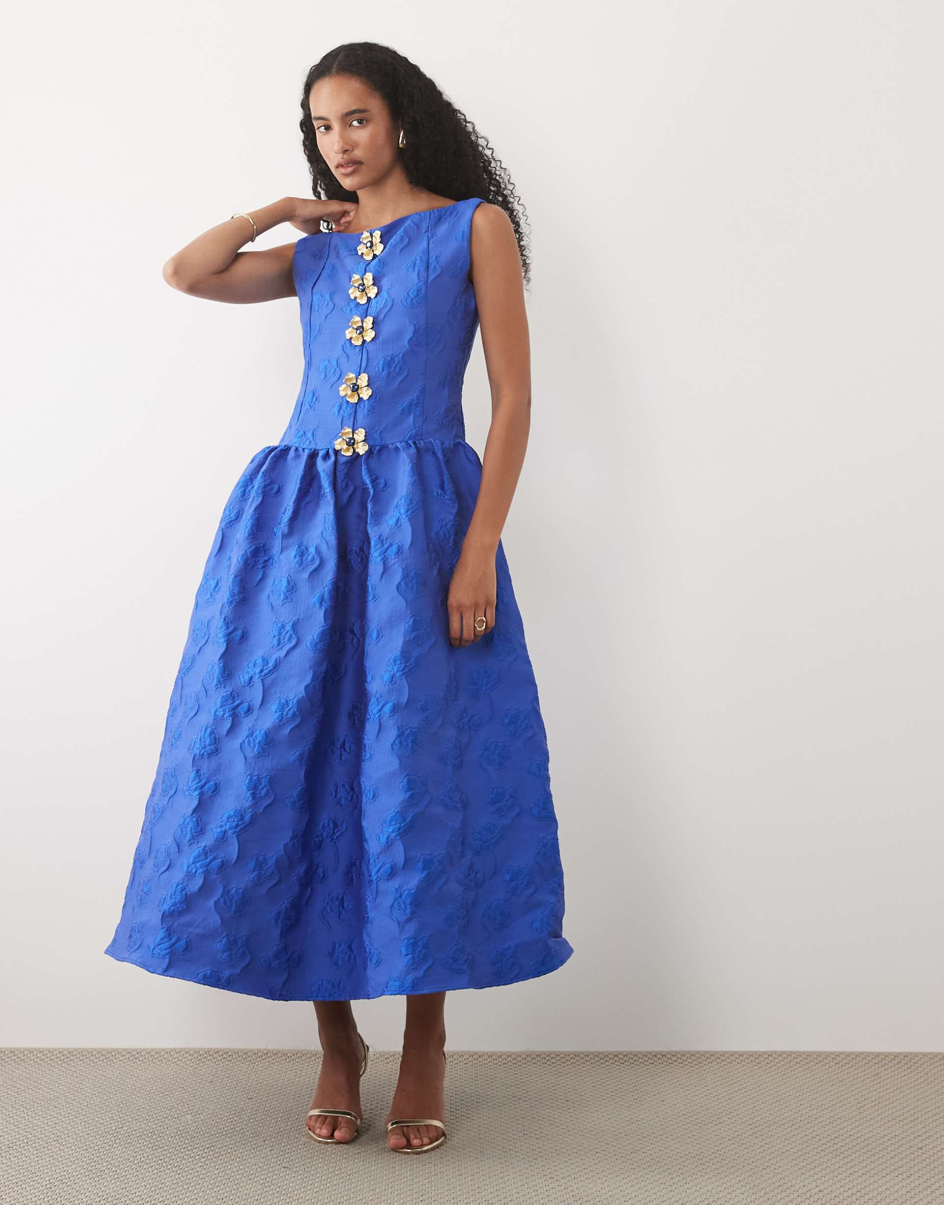 dream sister jane riviera boat neck sleeveless midaxi dress with detachable brooches in cobalt blue