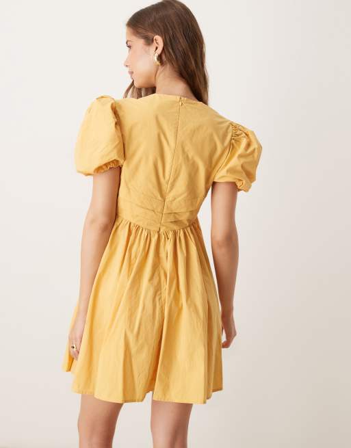 Dream Sister Jane - Robe courte à manches bouffantes et nœuds devant - Jaune, 3 de 4