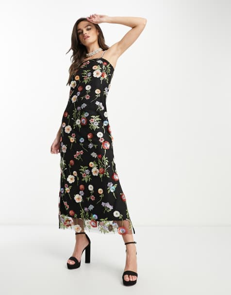 Dream Sister Jane - Robe mi-longue brodée à fleurs variées - Noir - view 1