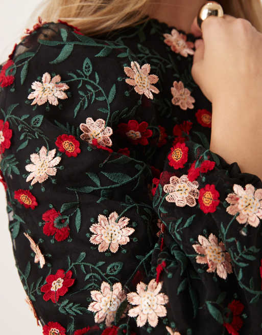 Dream Sister Jane rose floral maxi dress in black | ASOS