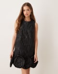 [sister jane] Dream Sister Jane rosette hem jacquard mini dress in black M Plus Black