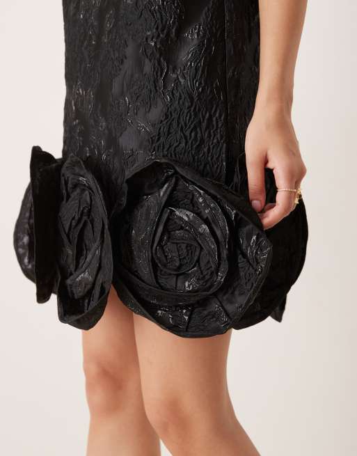 Dream Sister Jane rosette hem jacquard mini dress in black, 3 of 4