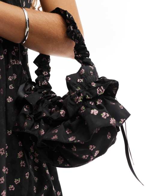 Dream Sister Jane ruffle grab bag in black floral (part of a