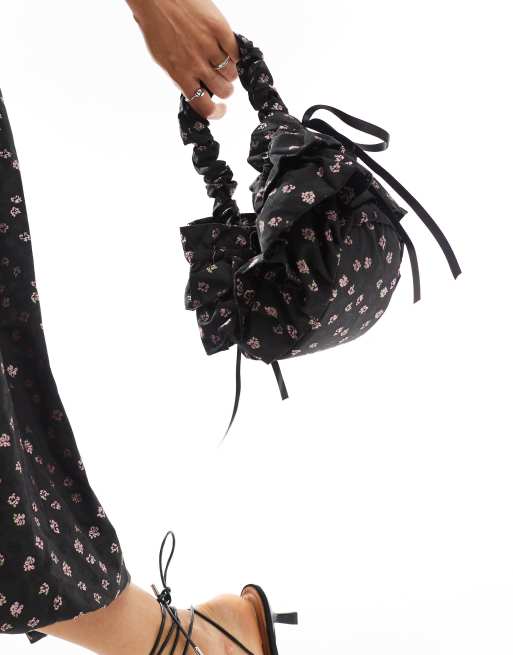 Dream Sister Jane ruffle grab bag in black floral (part of a