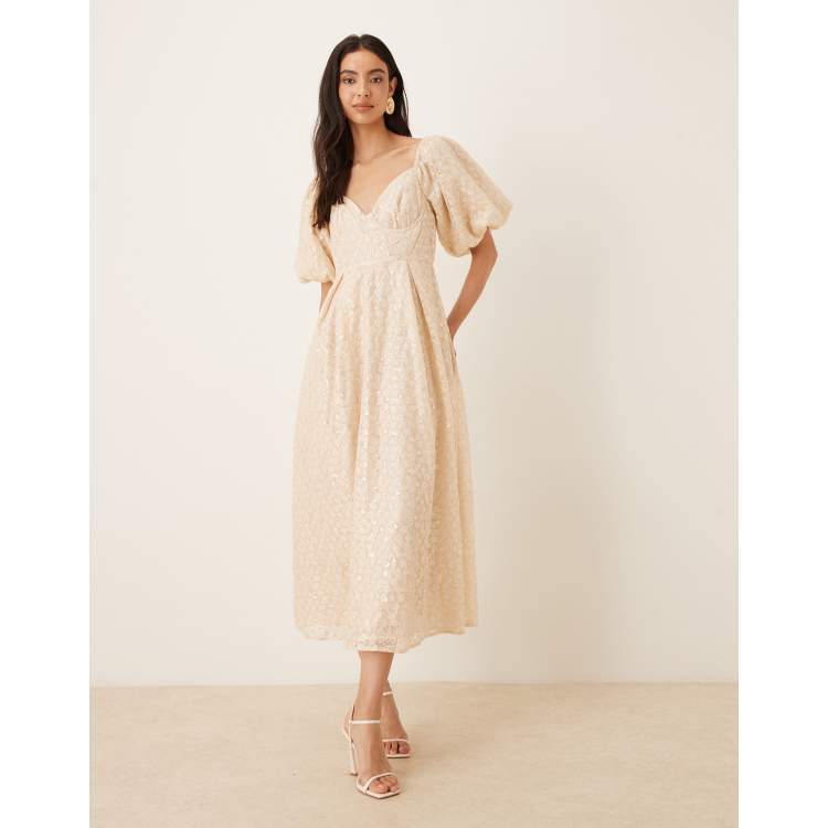 kinsley puff sleeve lace midi dress white lace dress midi Kinsley White Lace Midi Dress