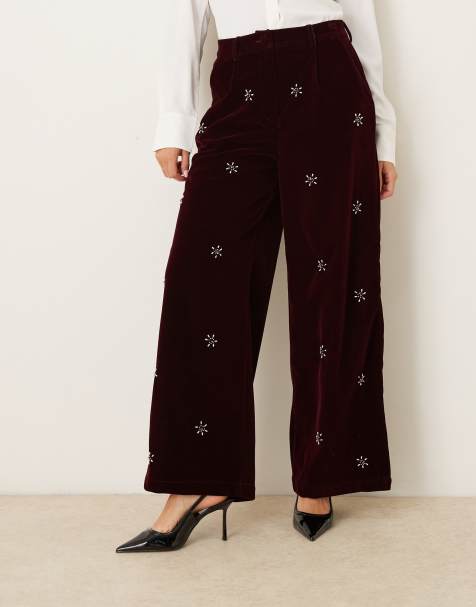 Dream Sister Jane Satine floral embellished velvet pants in burgundy - view 1