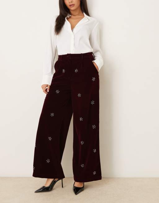 パンツ DREAM Sister Jane velvet pants Dream Sister Jane Satine floral embellished velvet pants in