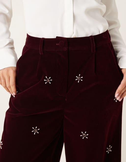 パンツ DREAM Sister Jane velvet pants Dream Sister Jane Satine floral embellished velvet pants in