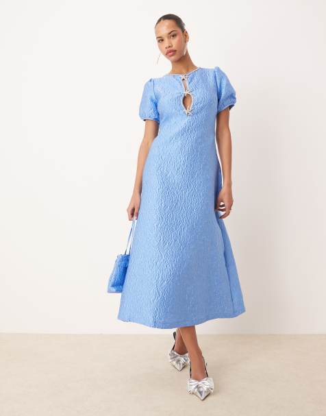 Dream Sister Jane seashell embellished jacquard midi dress in cornflower blue (part of a set) - view 1