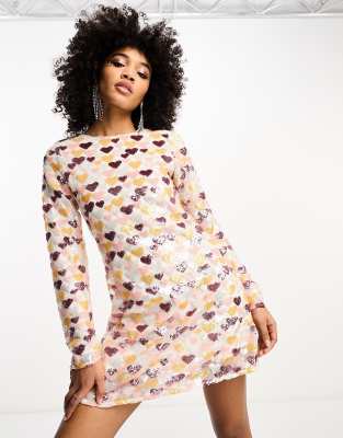 Dream Sister Jane sequin heart mini dress in pink - ASOS Price Checker