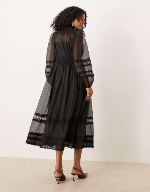 Dream Sister Jane sheer lace mix pussybow midi dress in