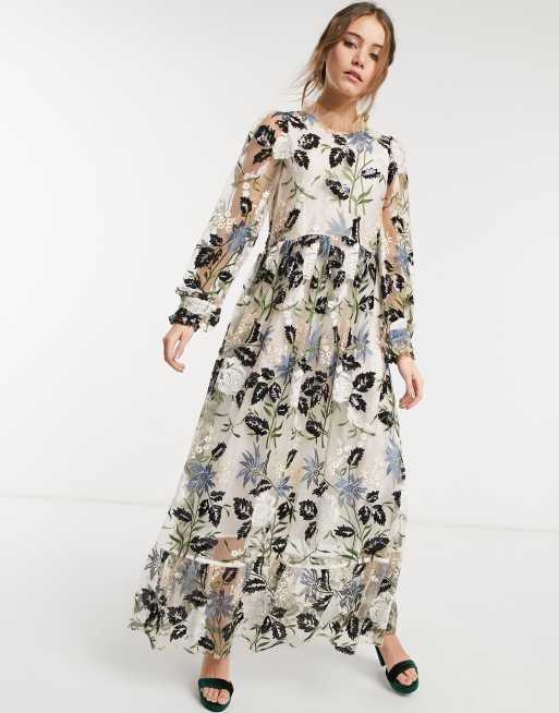 Dream Sister Jane sheer maxi dress with floral sequin embellishment in ...