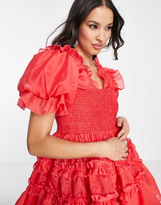 Dream Sister Jane short sleeve organza puff mini dress in red