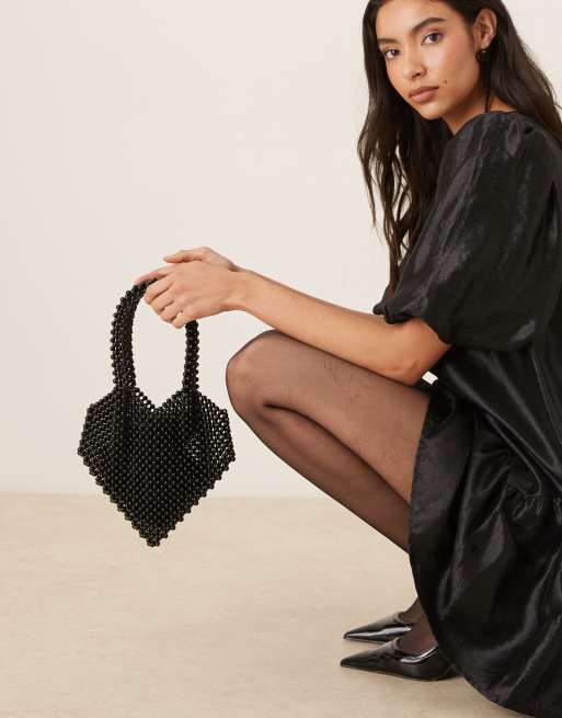 Dream Sister Jane Showstopper beaded heart bag in black