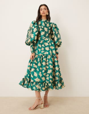 Sister Jane Dream  Showstopper Jacquard Maxi Dress In Green