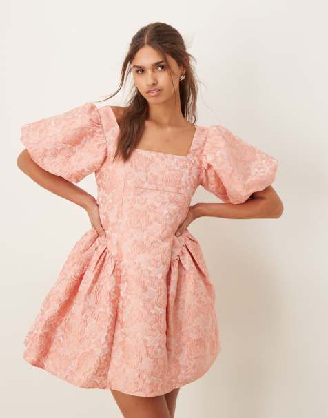 Dream Sister Jane square neck jacquard mini dress in pink - view 1