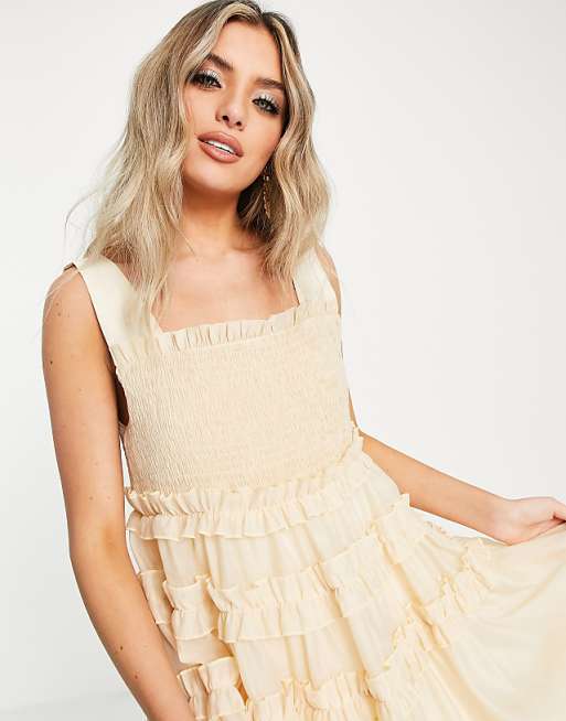 Dream Sister Jane square neck organza smock dress in soft Dream Sister Jane square neck organza smock dress in soft