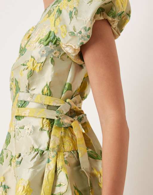 Dream Sister Jane Sunspel jacquard puff sleeve tie bow side mini