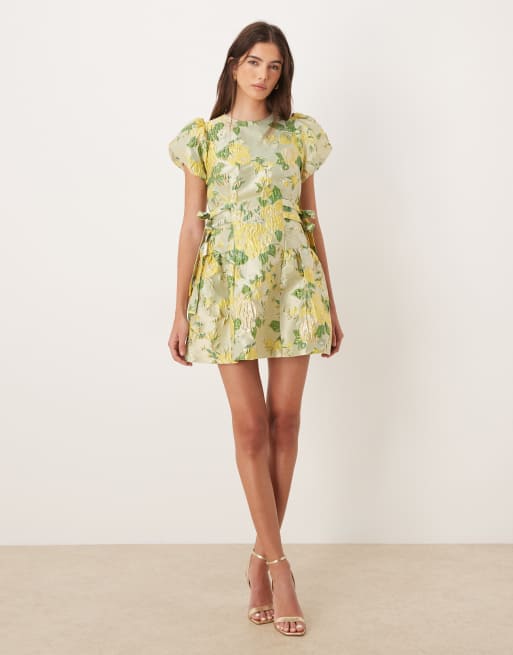 Dream Sister Jane Sunspel jacquard puff sleeve tie bow side mini