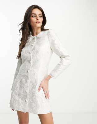 Dream Sister Jane tailored jacquard mini dress in ivory | ASOS