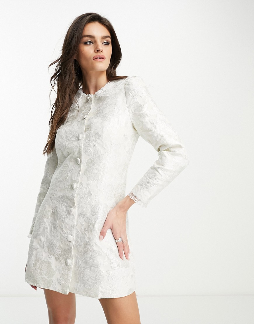 Dream Sister Jane tailored jacquard mini dress in ivory-White