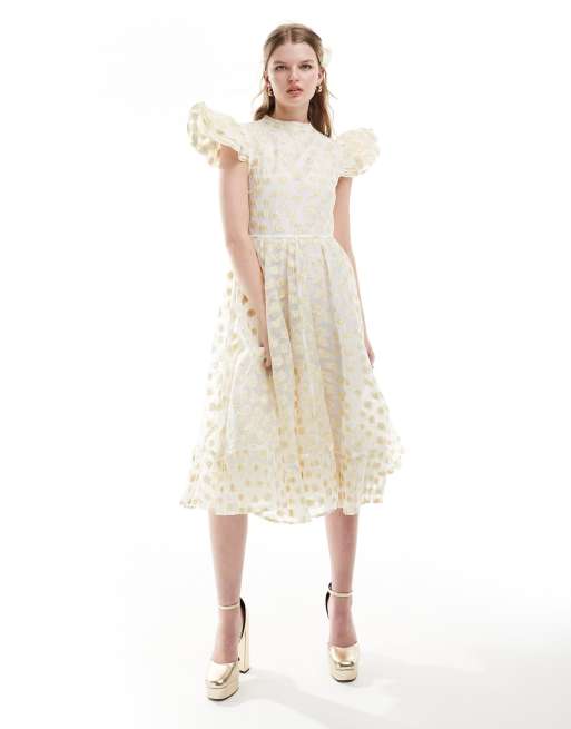 Dream Sister Jane textured jacquard midi dress & hair bow in ivory 