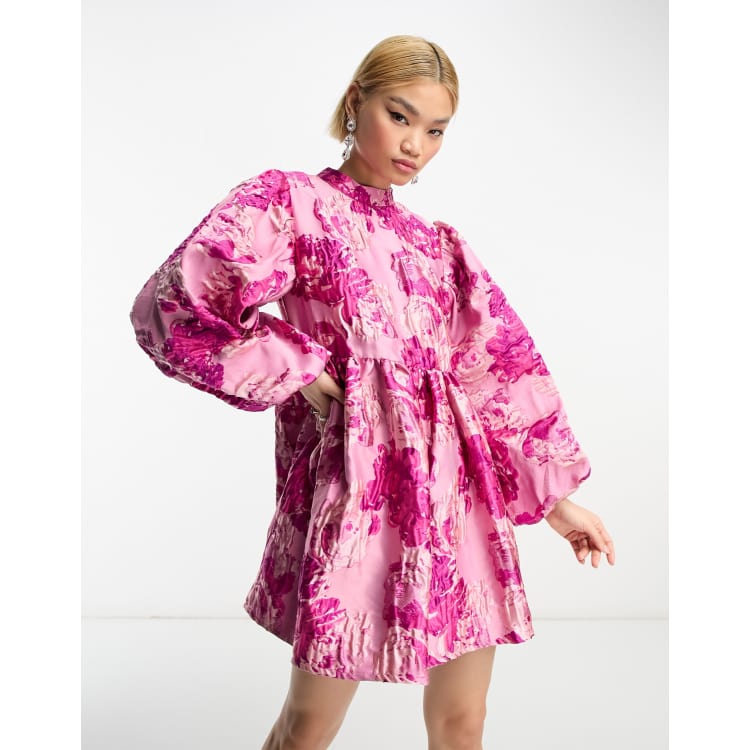 Dream Sister Jane textured jacquard mini dress in pink floral | ASOS