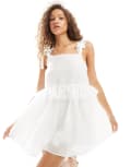 [sister jane] Dream Sister Jane tie strap mini dress in ivory-White 14 Ivory