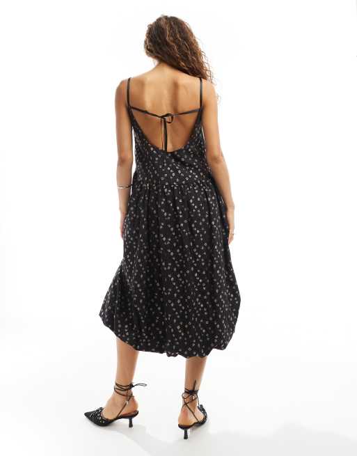 トップス Organdy tiered cami dress (Navy flower) BRANDY V NECK SHORT FLUTTER SLEEVE DIPPED HEM MIDI DRESS