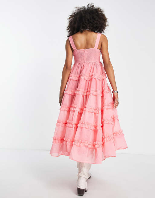 Dream Sister Jane tiered organza midi dress in pink | ASOS