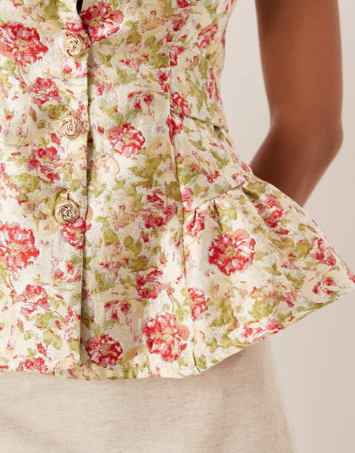 Dream Sister Jane - Top a fiori jacquard con fiocco sul retro e peplo, 2 di 4
